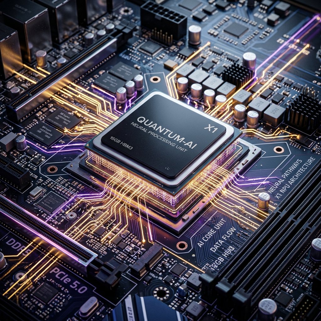 Macro view of AI GPU processing unit with neural pathway circuit visualization