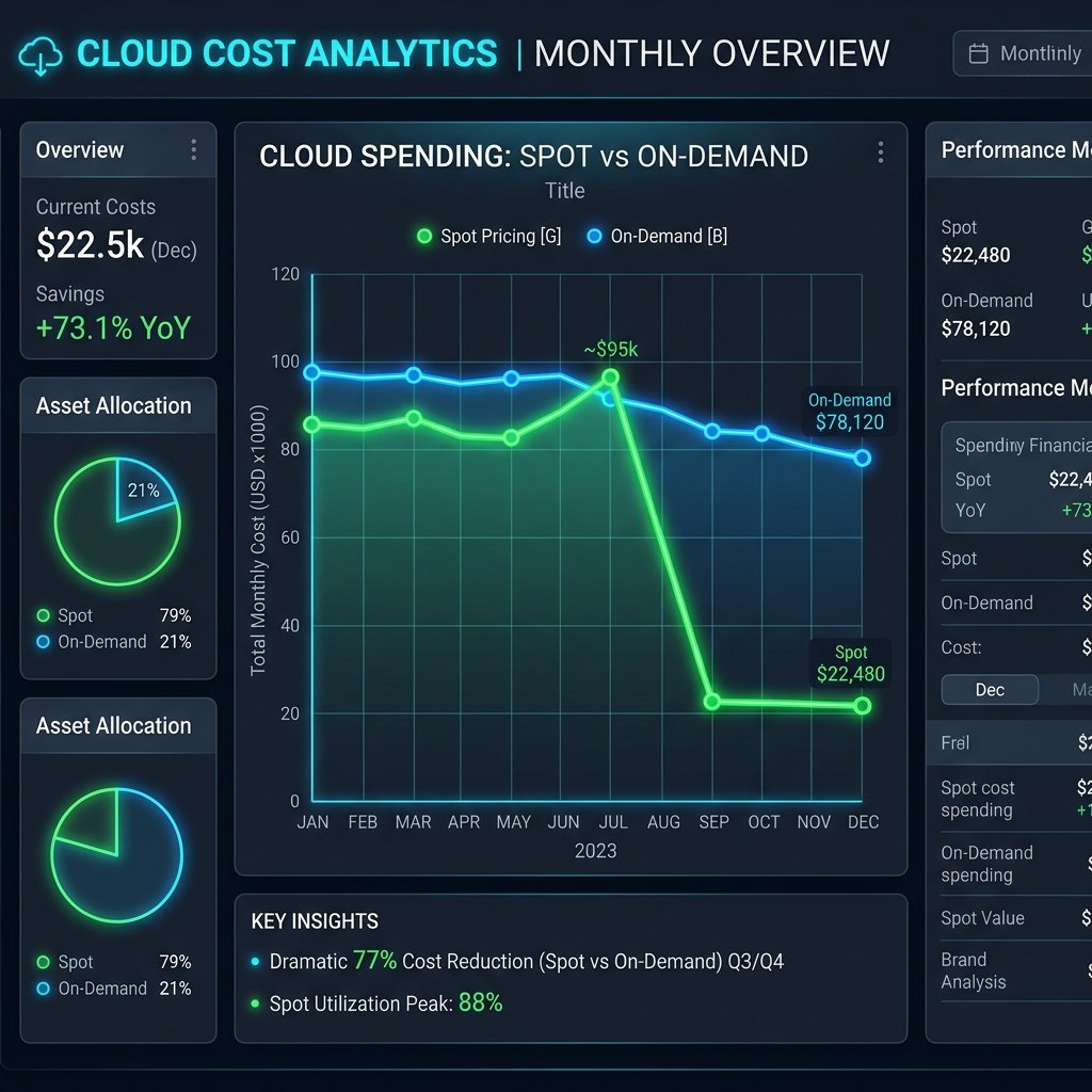 Cost analytics dashboard showing AI training compute spending trends and optimization opportunities